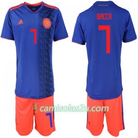 Camisolas de Futebol Colômbia Bacca 7 Criança Equipamento Alternativa Copa do Mundo 2018 Manga Curta